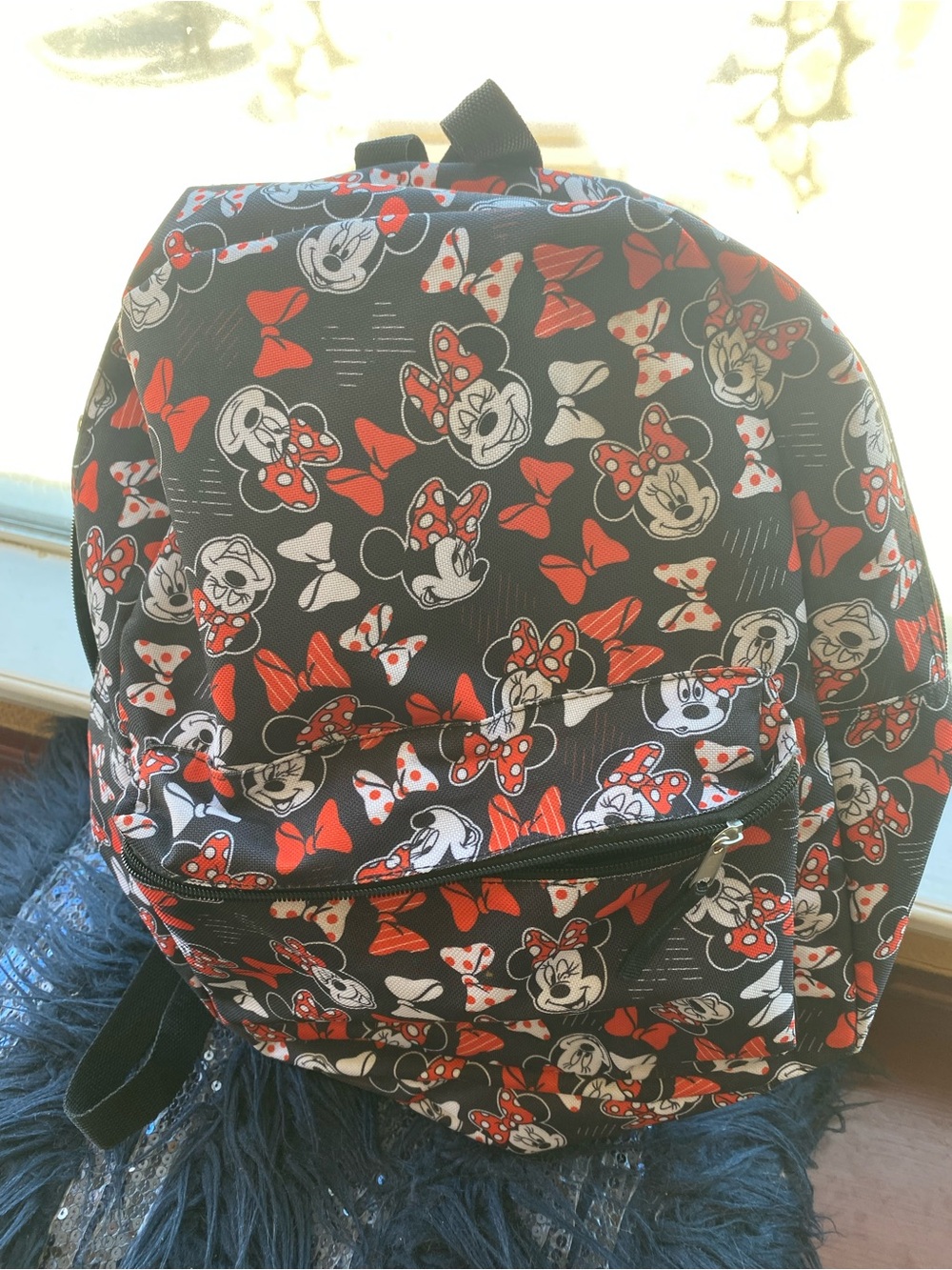 Disney Minnie Mouse Black and Red Bow Interior Backpack
